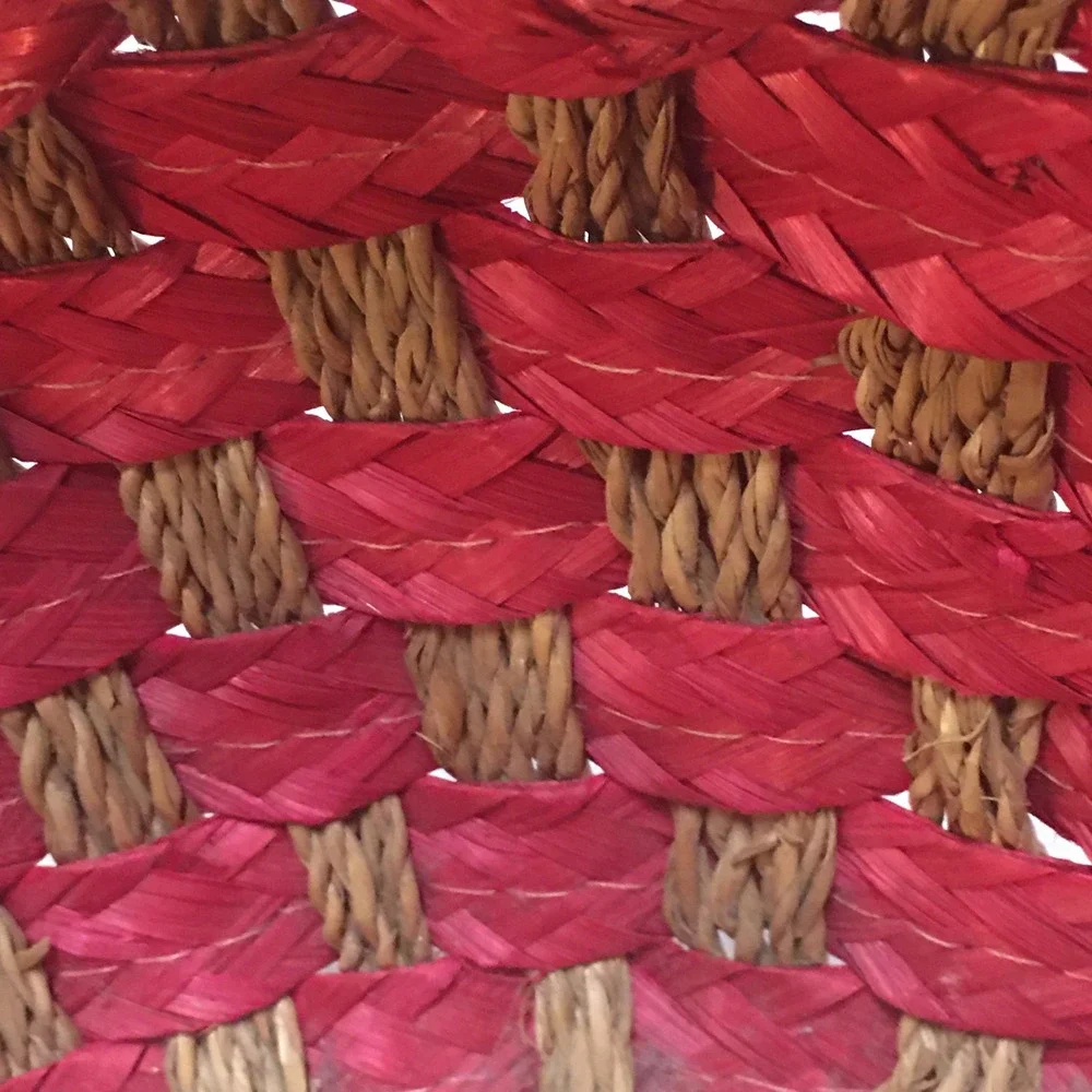 Woven Storage Basket Unisex OS Red Natural Straw Checkered Boho Cottagecore